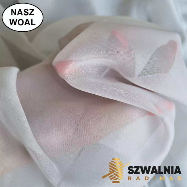 Firana do salonu na wymiar - gładka, biała, WOAL z obciążnikiem